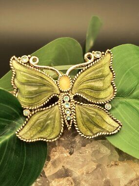Vintage Lucite Butterfly Silver Tone Brooch "Glows"